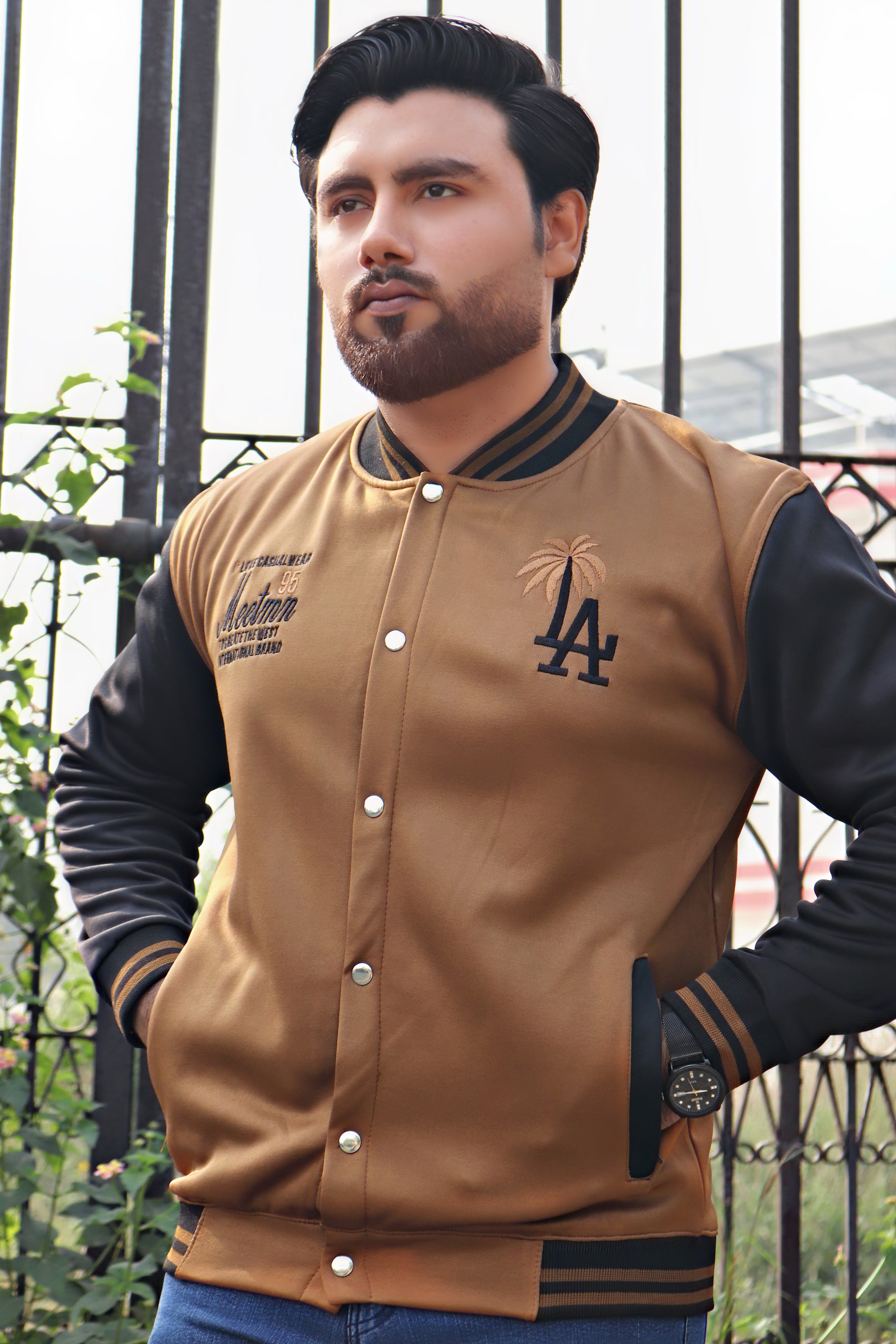 bomber jacket brown&black